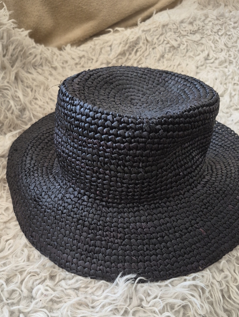 J. Crew Black Woven Straw Boater Hat